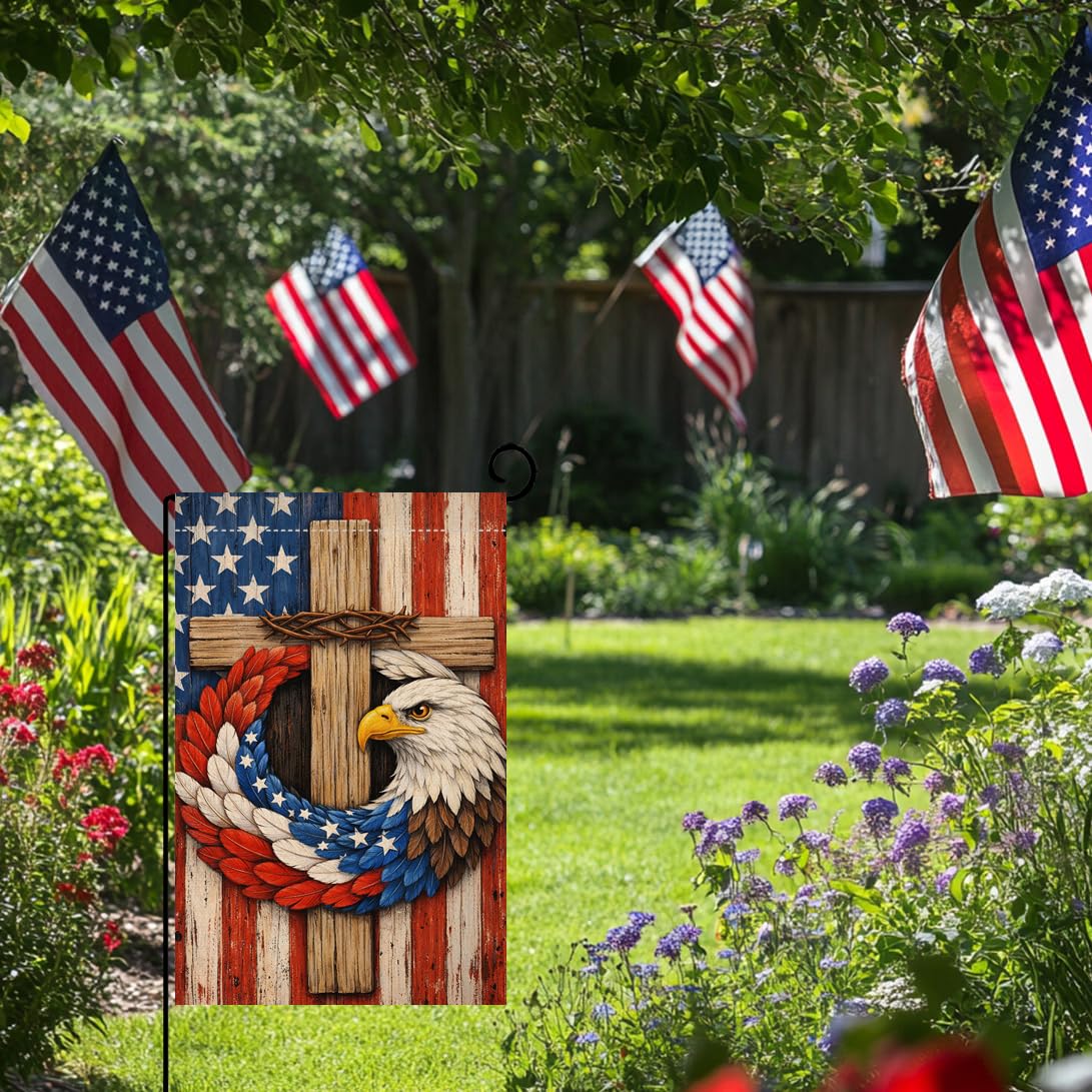 4th of July Eagle Garden Flag 12x18 Vertical Double Sided Patriotic Stars and Stripes Memorial Day Independence Day Holiday Outside Decorations Burlap Yard Flag