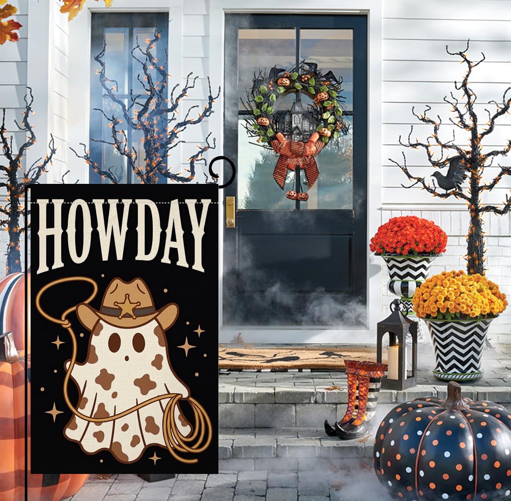 Fall Halloween Howdy Western Garden Flag 12x18 String Lights Yard Decor