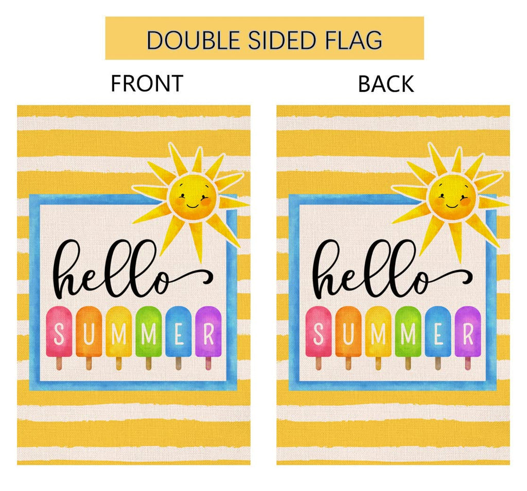 Hello Summer Beach Garden Flag 12x18 Vertical Double Sided Colorful Popsicle Holiday Outside Decorations Burlap Yard Flag