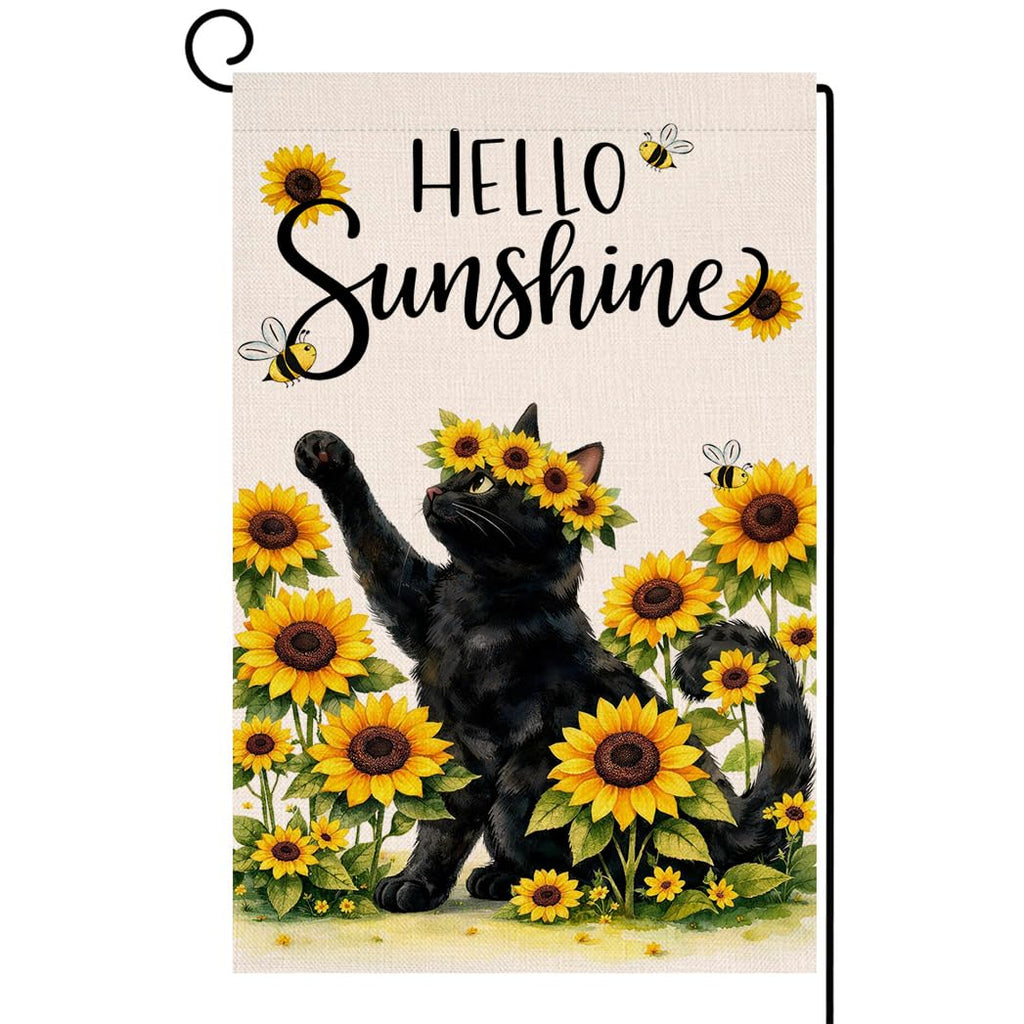 Spring Cat Floral Garden Flag Vertical Double Sided Purple Flowers Summer Farmhouse Holiday Outside Decorations Burlap Yard Flag