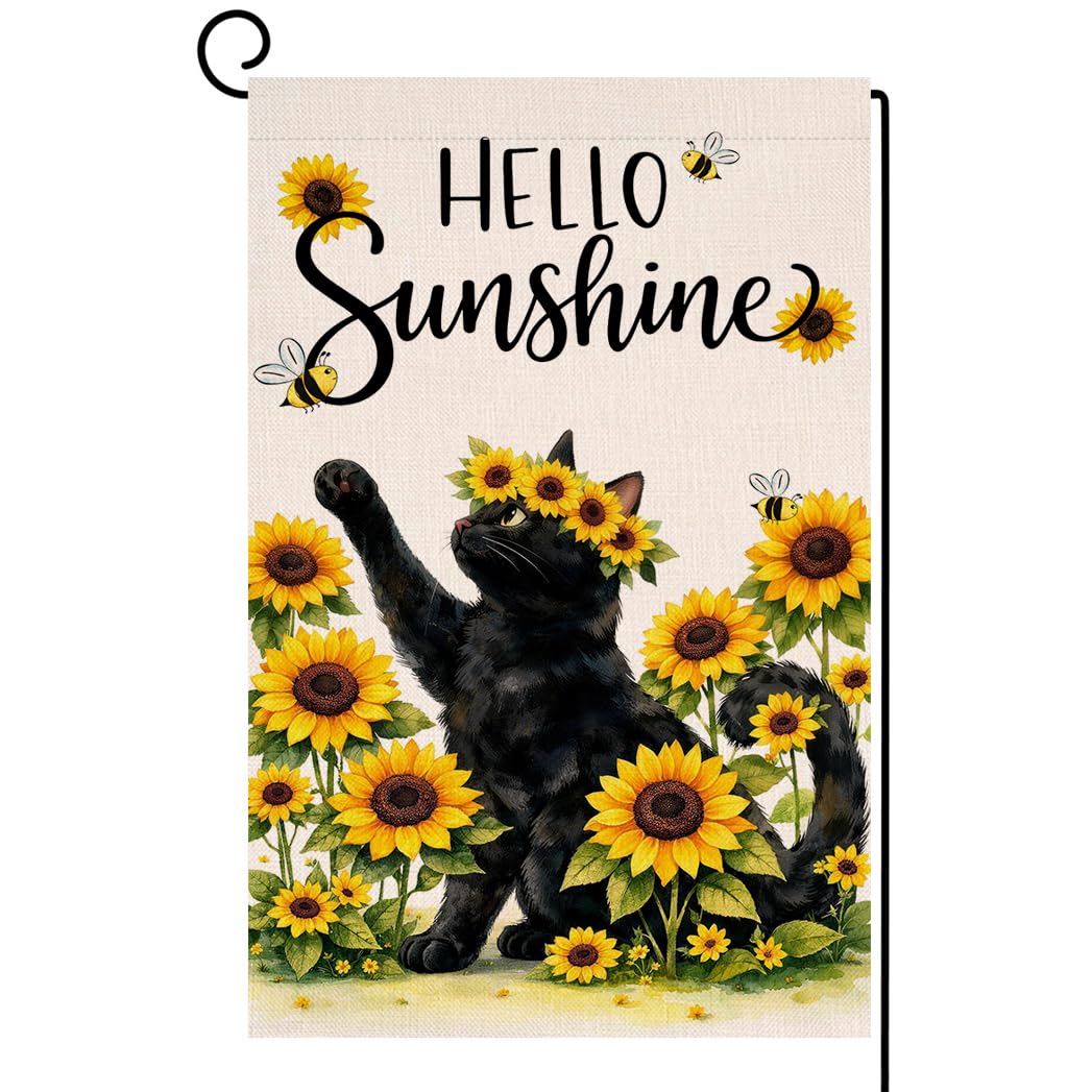 Spring Cat Floral Garden Flag Vertical Double Sided Purple Flowers Summer Farmhouse Holiday Outside Decorations Burlap Yard Flag