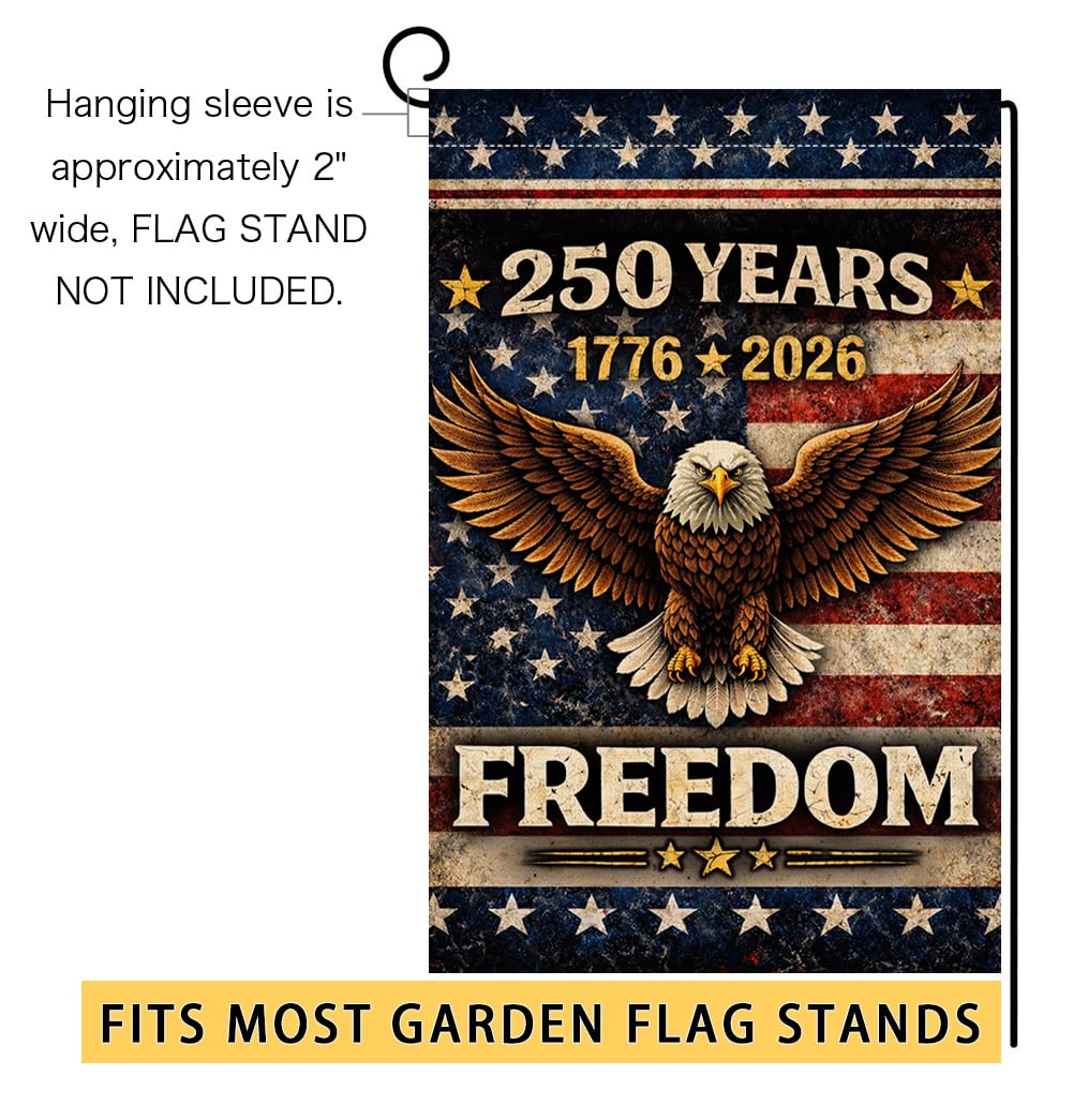 250 Years America Garden Flag 12x18 Vertical Double Sided 1776-2026 USA 250th Anniversary Banner 4th of July Patriotic Freedom Outside Decorations Burlap Yard Flag