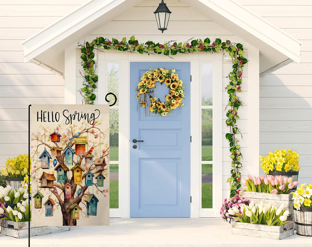 Spring Bird Garden Flag 12x18 Vertical Double Sided Floral Tree Farmhouse Holiday Outside Decorations Burlap Yard Flag