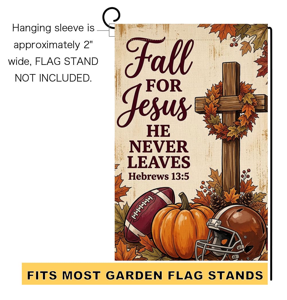Fall for Jesus Cross Garden Flag 12x18 Football Helmet Pumpkin Yard Decor