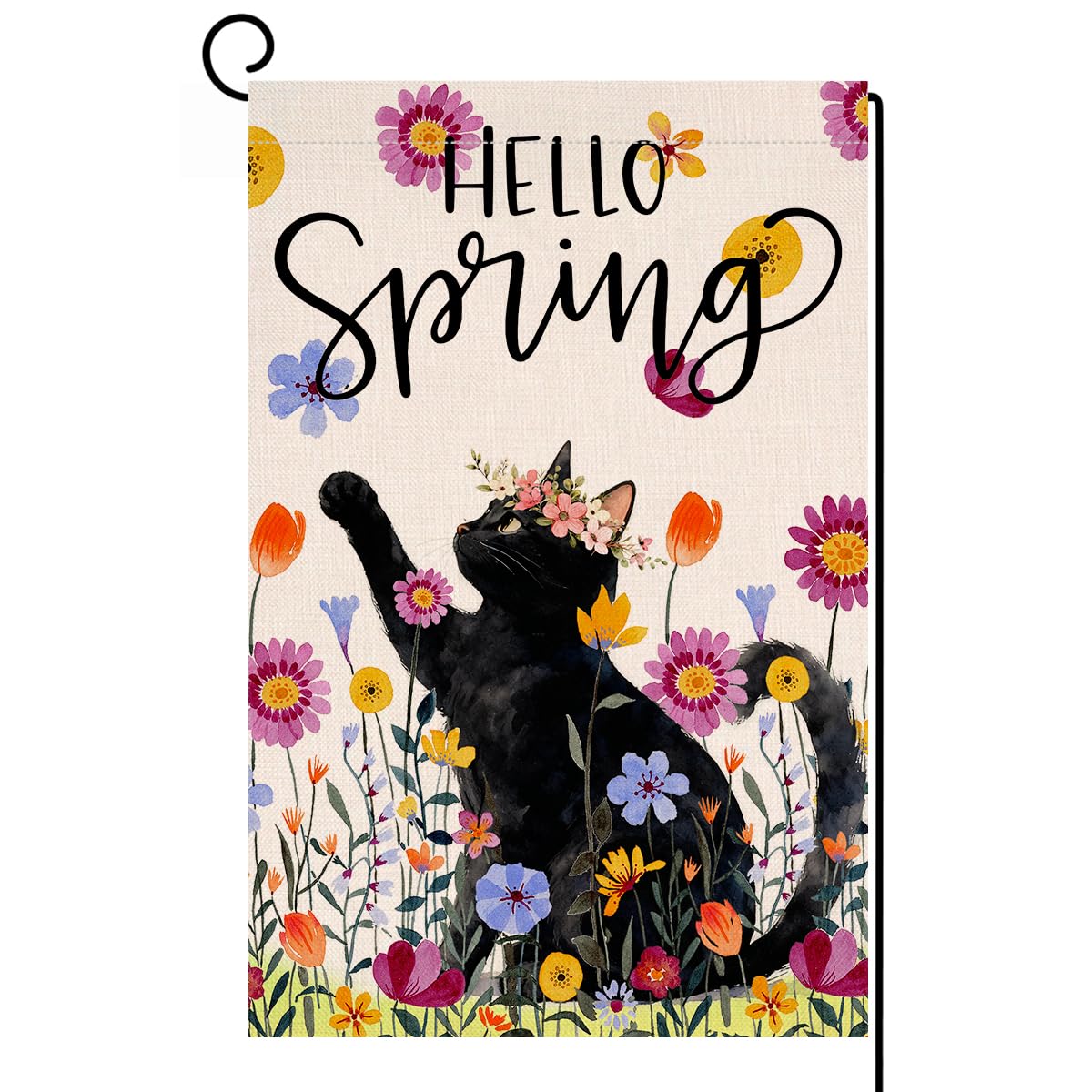 Spring Cat Floral Garden Flag Vertical Double Sided Purple Flowers Summer Farmhouse Holiday Outside Decorations Burlap Yard Flag