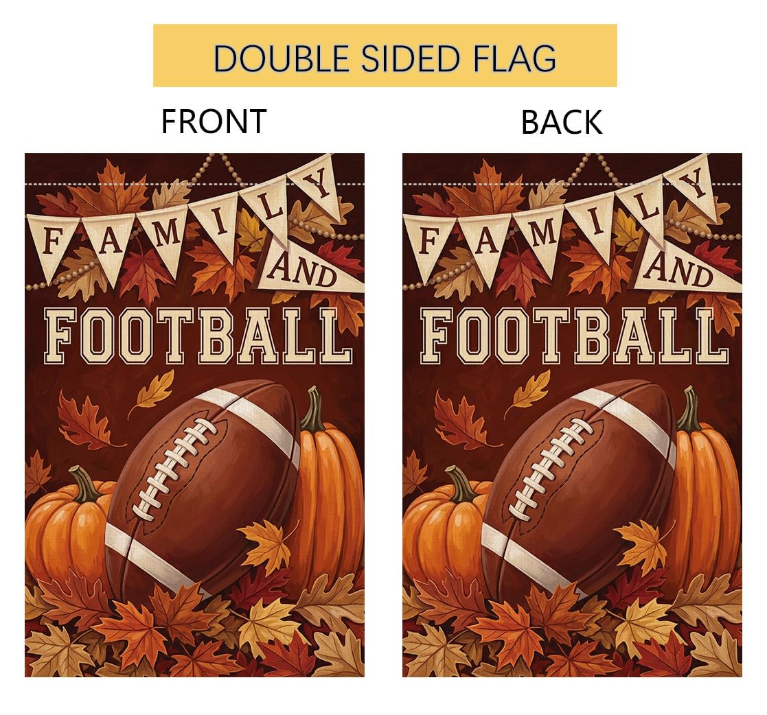 Fall Family and Football Garden Flag 12x18 Pumpkins Maple Leaves Yard Decor