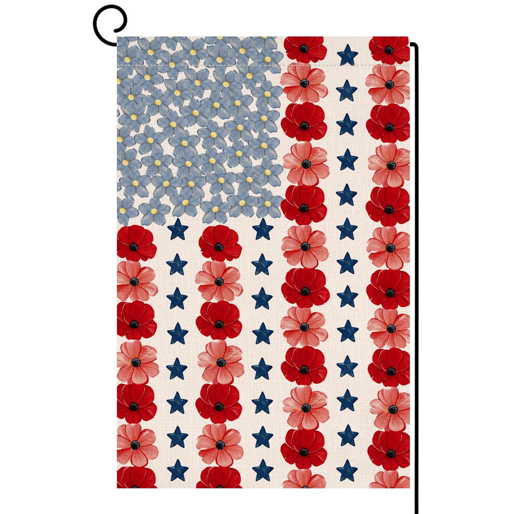 Memorial Day Garden Flag 12x18 Vertical Double Sided Myosotis Poppy 4th of July Banner Patriotic Independence Day Outside Decorations Burlap Yard Flag