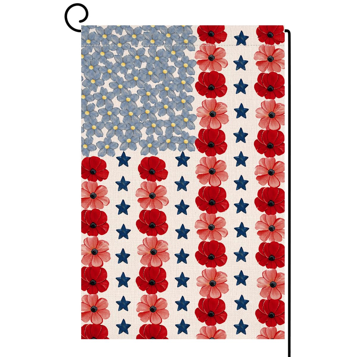Memorial Day Garden Flag 12x18 Vertical Double Sided Myosotis Poppy 4th of July Banner Patriotic Independence Day Outside Decorations Burlap Yard Flag