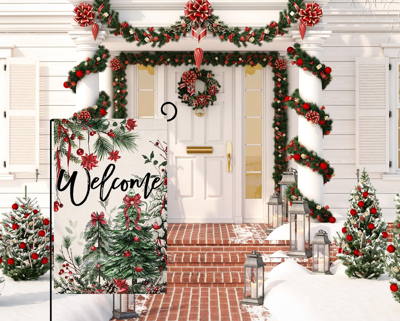Christmas Trees Garden Flag 12x18 Vertical Double Sided Welcome Winter Holiday Outside Decorations Burlap Yard Flag
