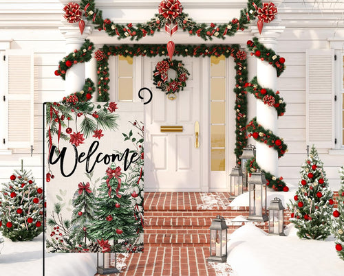 Christmas Trees Garden Flag 12x18 Vertical Double Sided Welcome Winter Holiday Outside Decorations Burlap Yard Flag