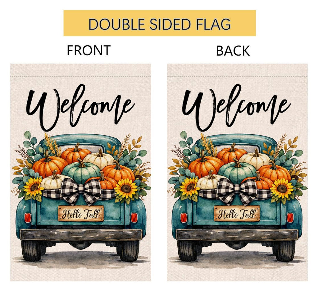 Fall Welcome Blue Truck Garden Flag 12x18 Pumpkins Hello Fall Yard Decor