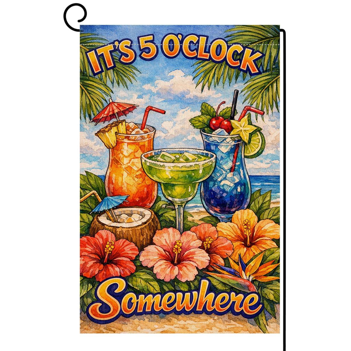 Summer Beach Garden Flag 12x18 Vertical Double Sided It's 5 O'Clock Somewhere Seasonal Holiday Outside Decorations Burlap Yard Flag