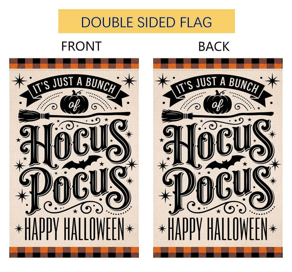 Fall Halloween Hocus Pocus Garden Flag 12x18 Witch Broom Bat Yard Decor