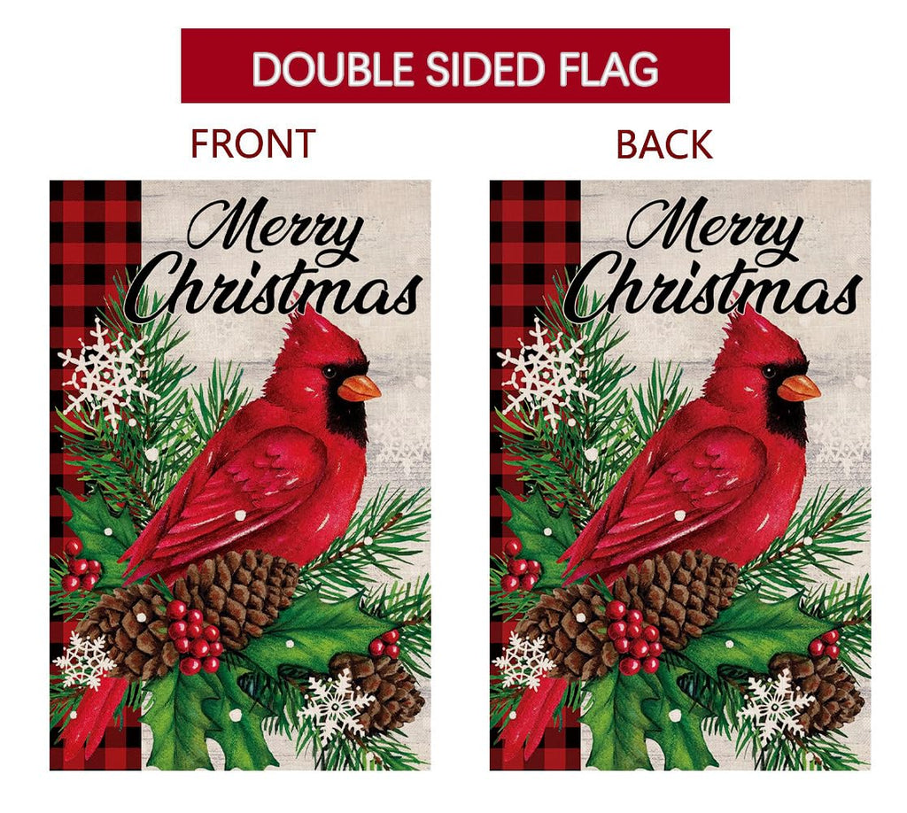 Christmas Cardinal Bird Garden Flag 12x18 Vertical Double Sided Winter Holiday Outside Decorations Burlap Yard Flag