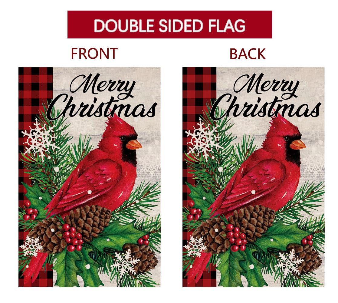 Christmas Cardinal Bird Garden Flag 12x18 Vertical Double Sided Winter Holiday Outside Decorations Burlap Yard Flag