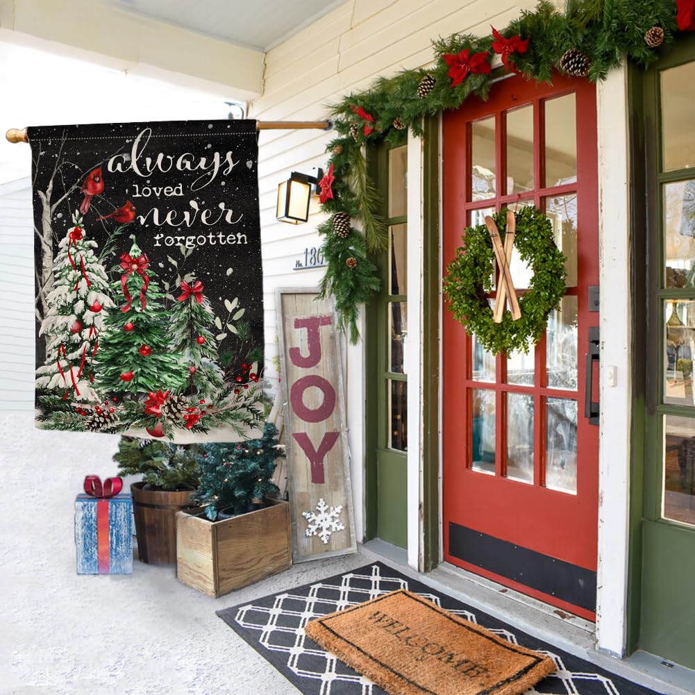 Christmas Trees Garden Flag 12x18 Vertical Double Sided Cardinal Bird Winter Holiday Outside Decorations Burlap Yard Flag
