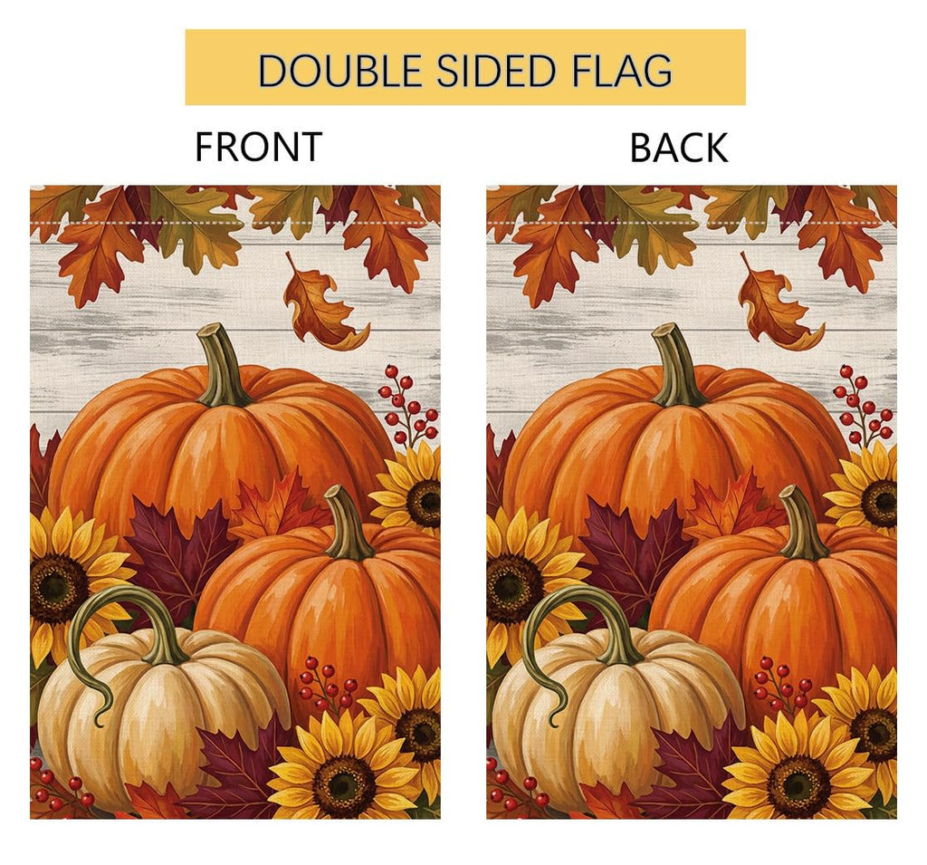 Fall Pumpkin Farmhouse Garden Flag 12x18 Sunflowers Maple Leaves Yard Decor