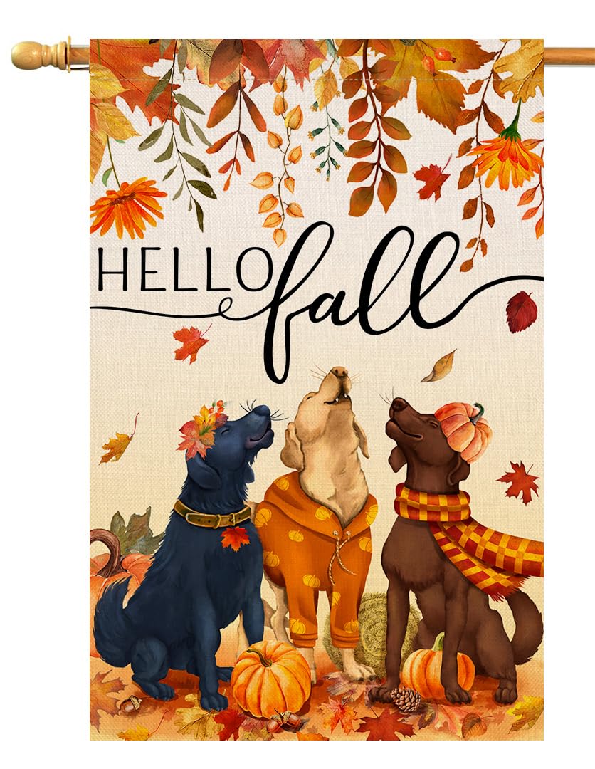 Fall Dogs Garden Flag 12x18 Vertical Double Sided Autumn Leaves Thanksgiving Holiday Outside Decorations Burlap Yard Flag