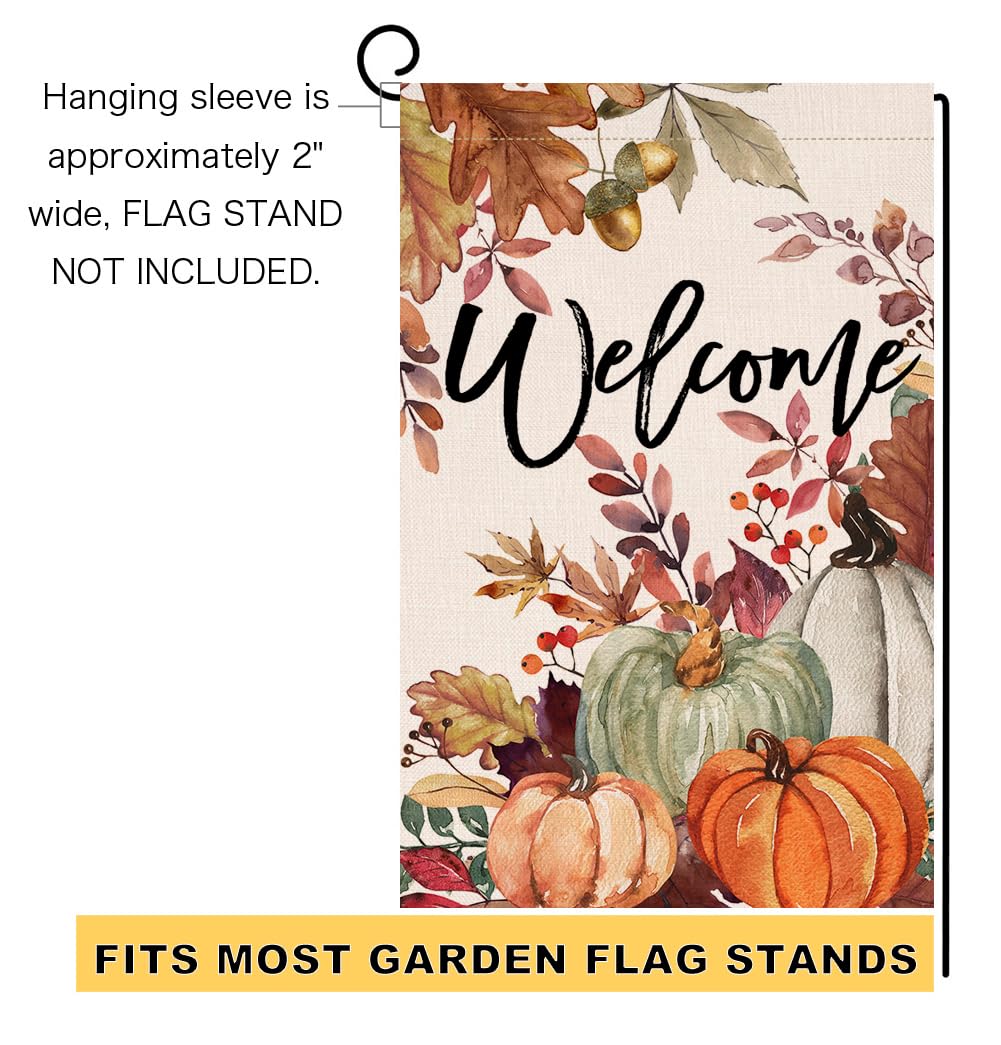 Fall Pumpkin Leaves Garden Flag 12x18 Vertical Double Sided Welcome Autumn Thanksgiving Holiday Outside Decorations Burlap Yard Flag