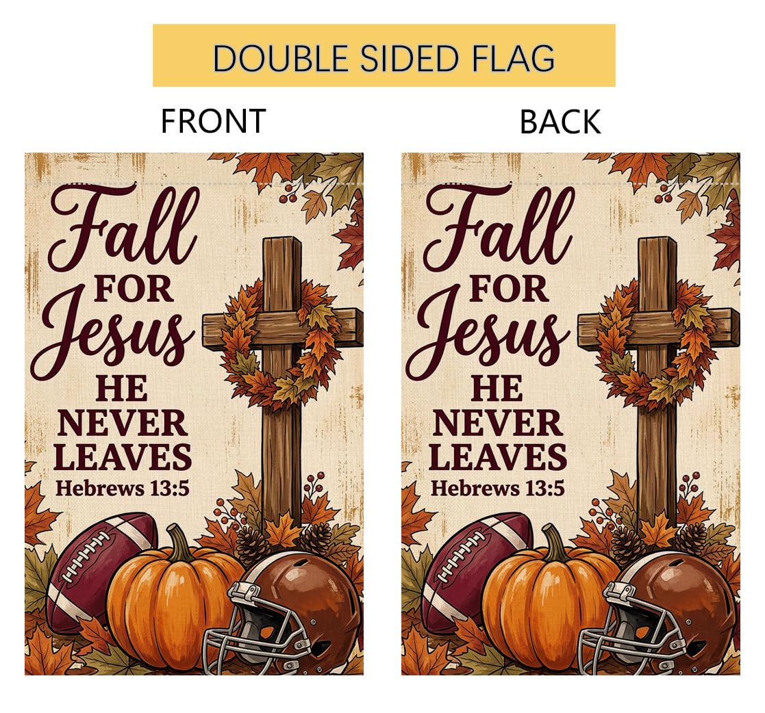 Fall for Jesus Cross Garden Flag 12x18 Football Helmet Pumpkin Yard Decor