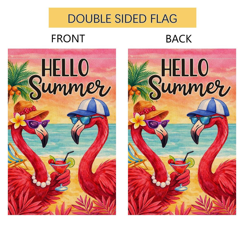 Summer Flamingo Garden Flag 12x18 Vertical Double Sided Welcome Beach Seasonal Holiday Outside Decorations Burlap Yard Flag