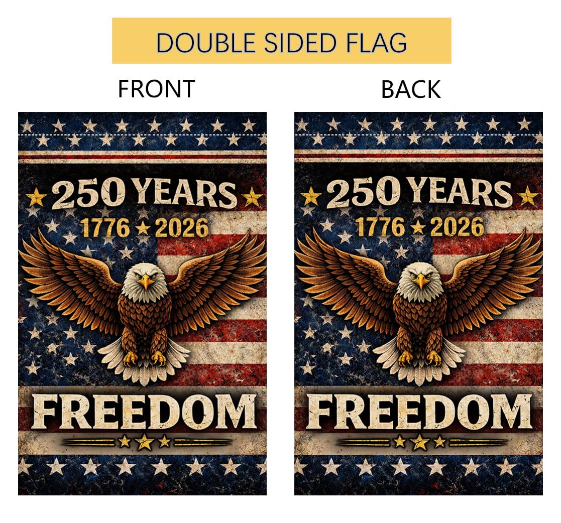 250 Years America Garden Flag 12x18 Vertical Double Sided 1776-2026 USA 250th Anniversary Banner 4th of July Patriotic Freedom Outside Decorations Burlap Yard Flag