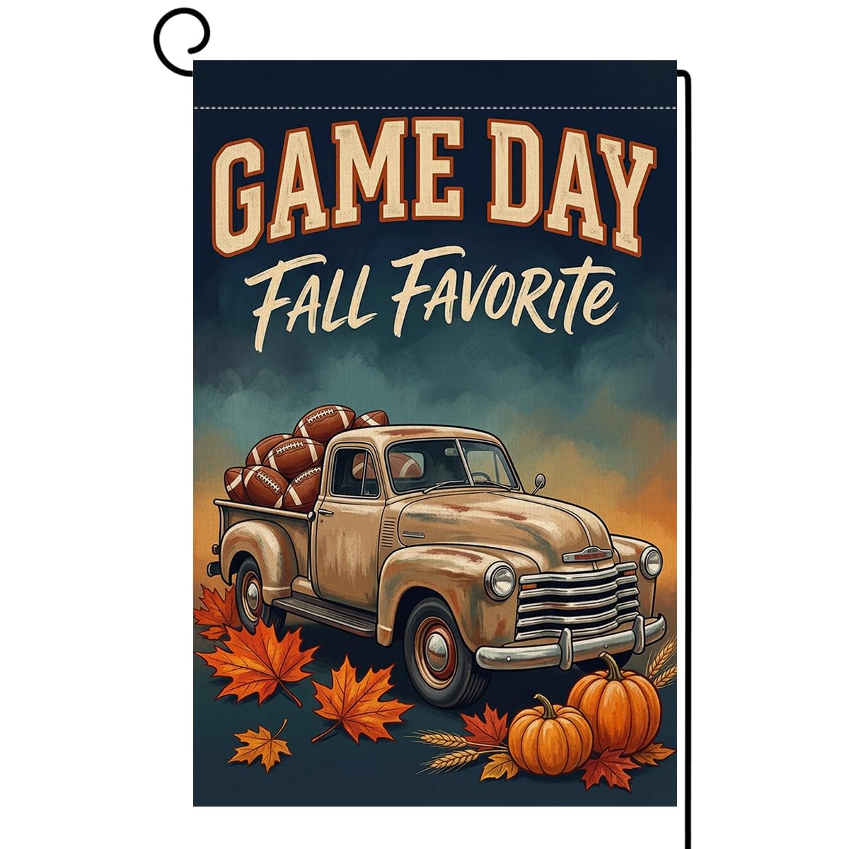 Fall Game Day Vintage Truck Garden Flag 12x18 Footballs Pumpkins Yard Decor