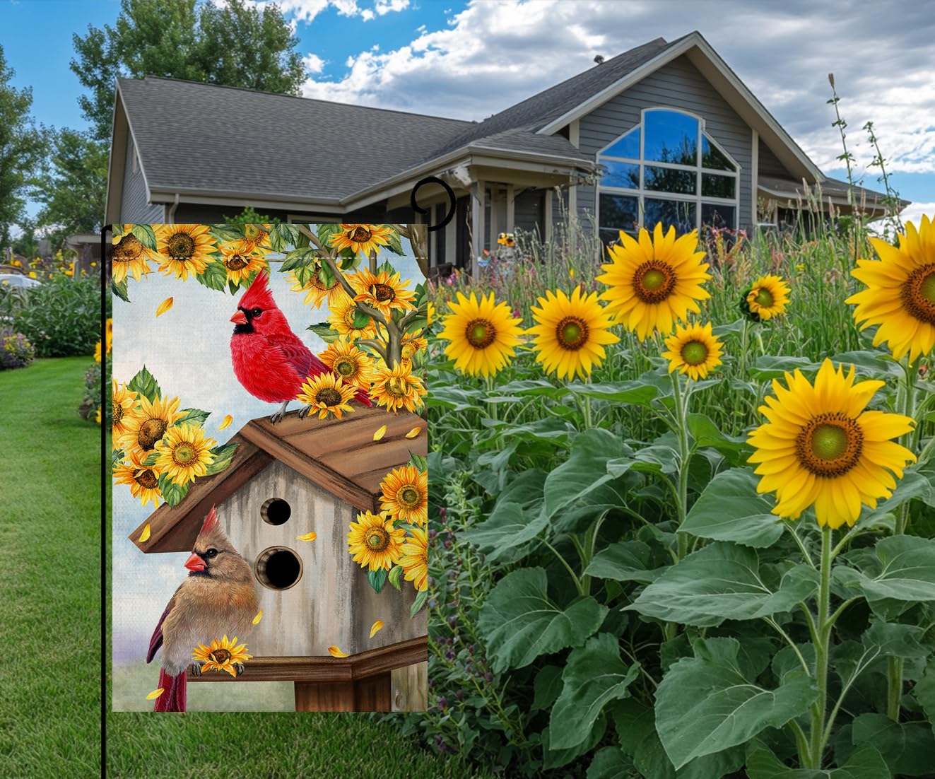 Summer Sunflowers Cardinal Bird Garden Flag 12x18 Vertical Double Sided Yellow Flowers Spring Farmhouse Holiday Outside Decorations Burlap Yard Flag