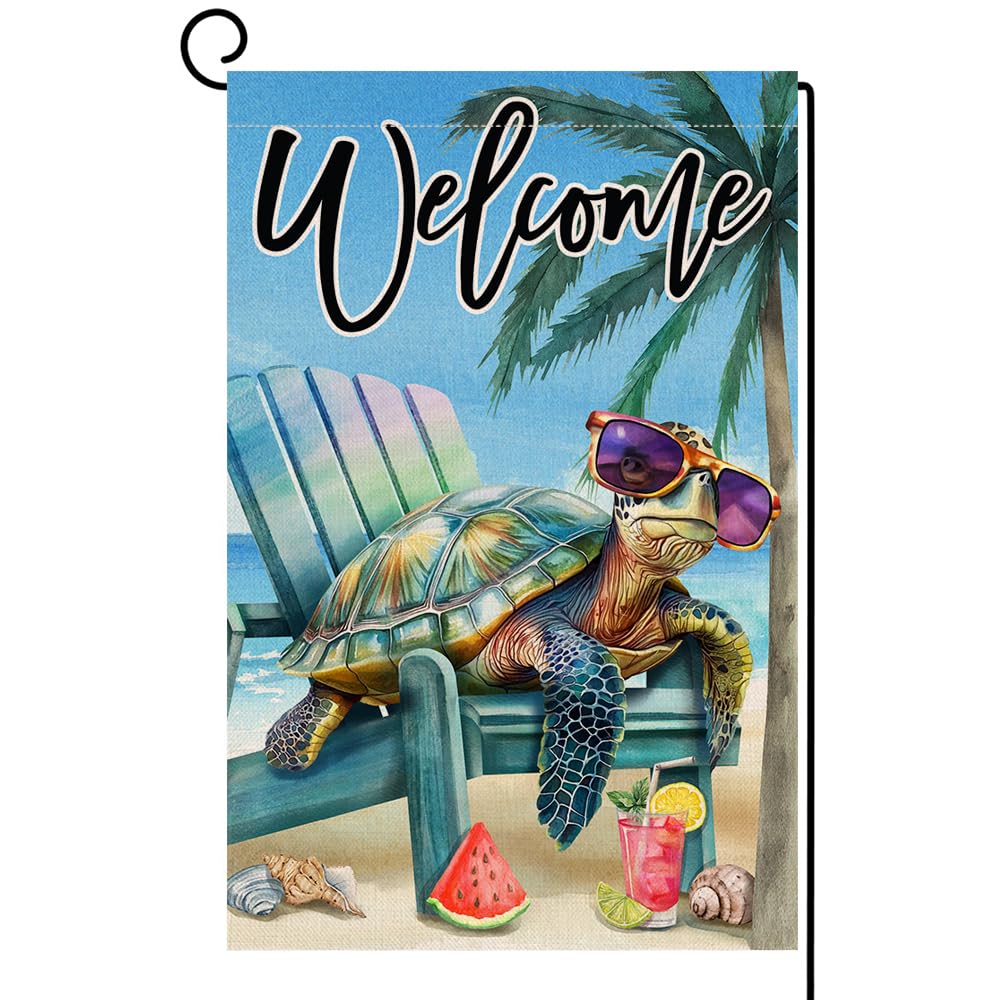 Summer Beach Sea Turtle Garden Flag 12x18 Vertical Double Sided Blue Welcome Ocean Holiday Outside Decorations Burlap Yard Flag