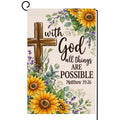 Summer Sunflower Garden Flag 12x18 Vertical Double Sided With God All Things Are Possible Floral Spring Farmhouse Holiday Outside Decorations Burlap Yard Flag