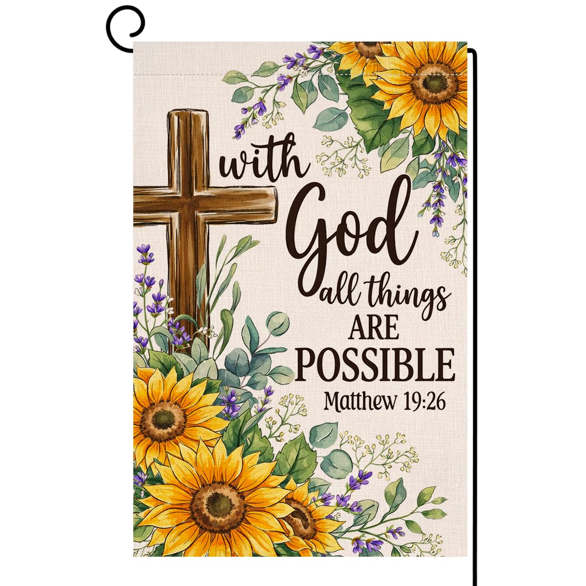 Summer Sunflower Garden Flag 12x18 Vertical Double Sided With God All Things Are Possible Floral Spring Farmhouse Holiday Outside Decorations Burlap Yard Flag