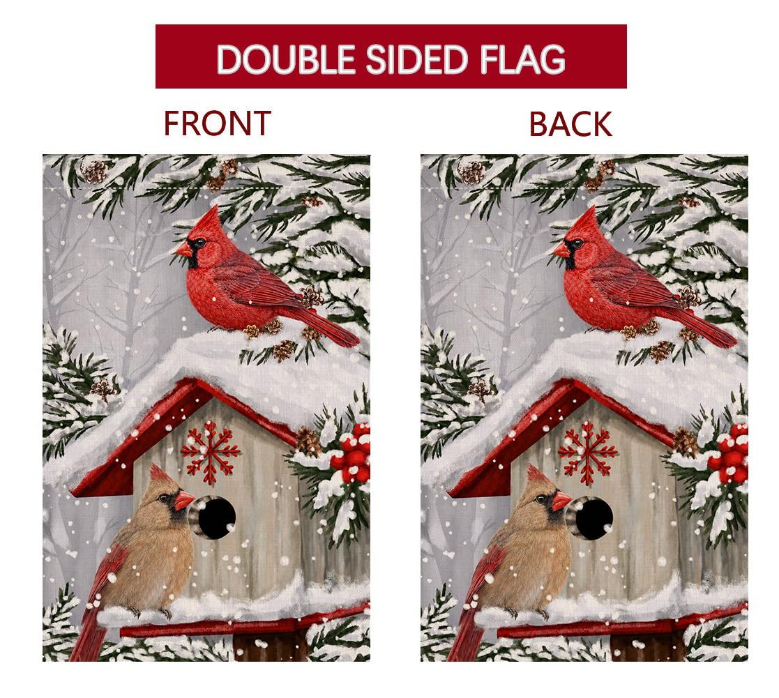 Winter Cardinal Bird Garden Flag 12x18 Vertical Double Sided Trees Snow Christmas Holiday Outside Decorations Burlap Yard Flag