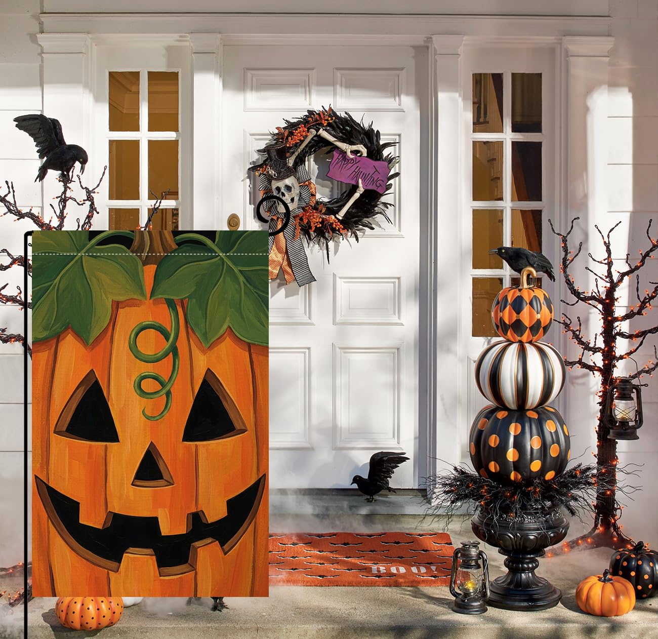 Fall Halloween Jack-o-Lantern Garden Flag 12x18 Carved Pumpkin Yard Decor
