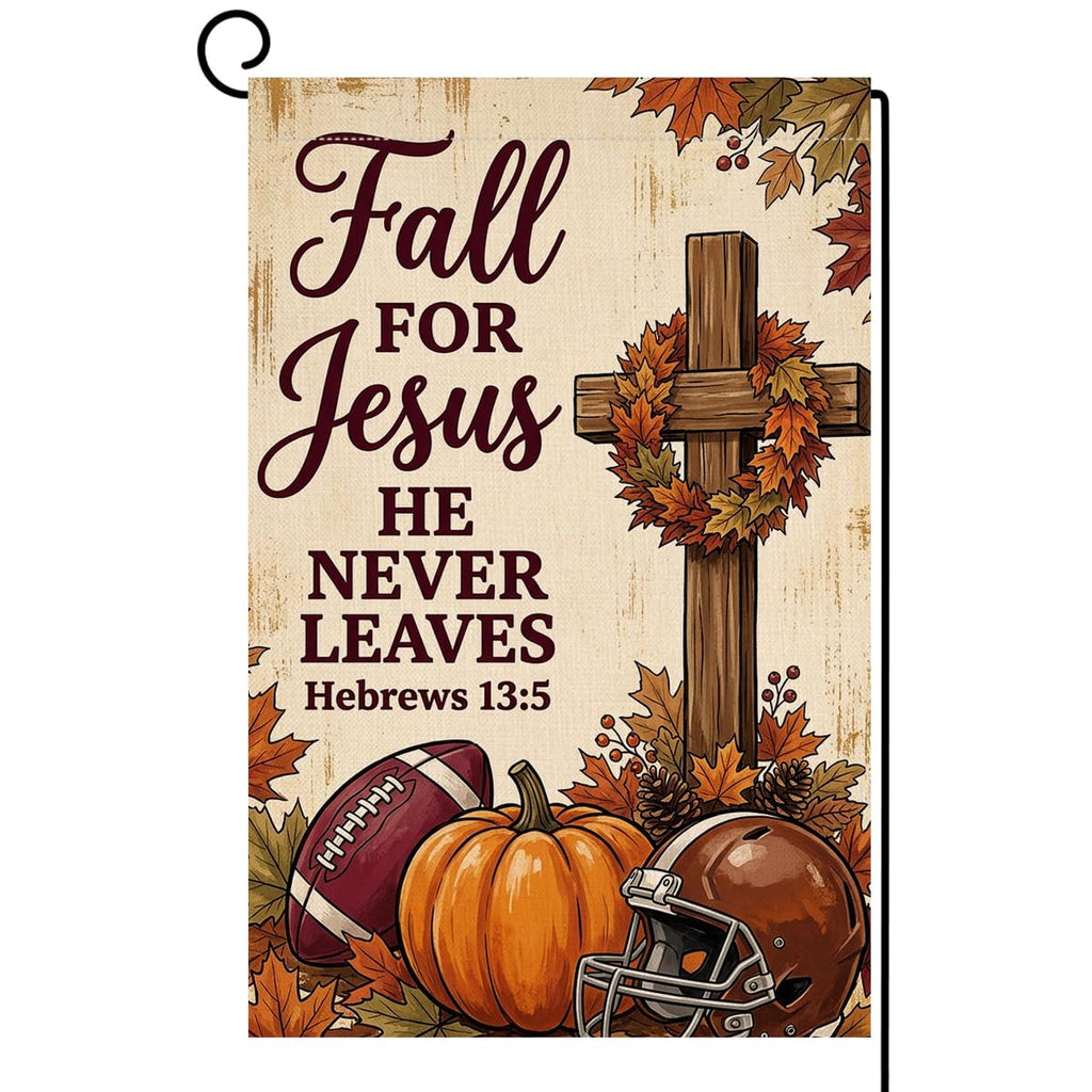 Fall for Jesus Cross Garden Flag 12x18 Football Helmet Pumpkin Yard Decor