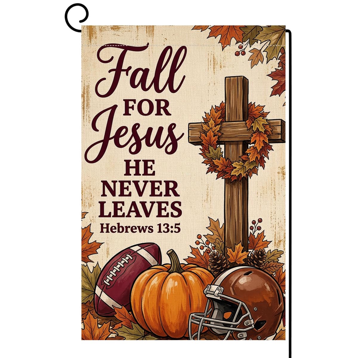 Fall for Jesus Cross Garden Flag 12x18 Football Helmet Pumpkin Yard Decor