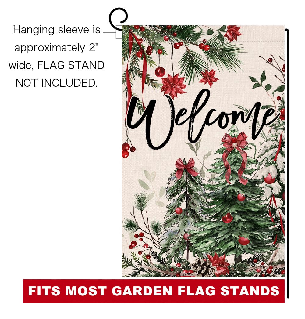 Christmas Trees Garden Flag 12x18 Vertical Double Sided Welcome Winter Holiday Outside Decorations Burlap Yard Flag
