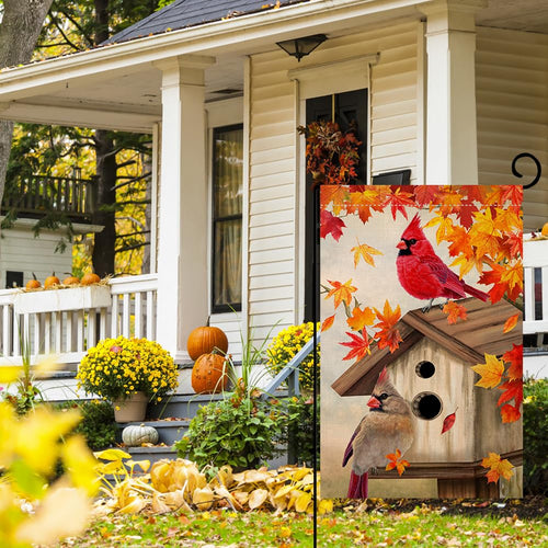Fall Cardinal Bird Garden Flag Vertical Double Sided Maple Leaves Welcome Autumn Thanksgiving Holiday Outside Decorations Burlap Yard Flag