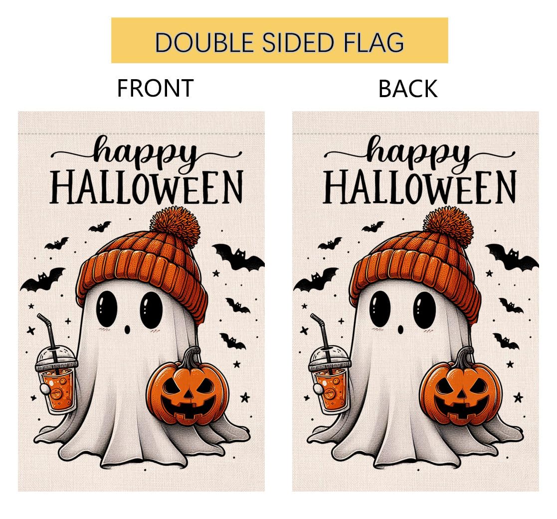 Halloween Ghost Garden Flag 12x18 Vertical Double Sided Black Bat Happy Fall Holiday Outside Decorations Burlap Yard Flag