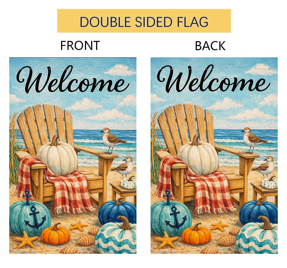 Fall Beach Welcome Pumpkin Garden Flag 12x18 Adirondack Chair Yard Decor