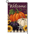 Fall Welcome Pumpkins Garden Flag 12x18 Sunflowers Buffalo Plaid Yard Decor