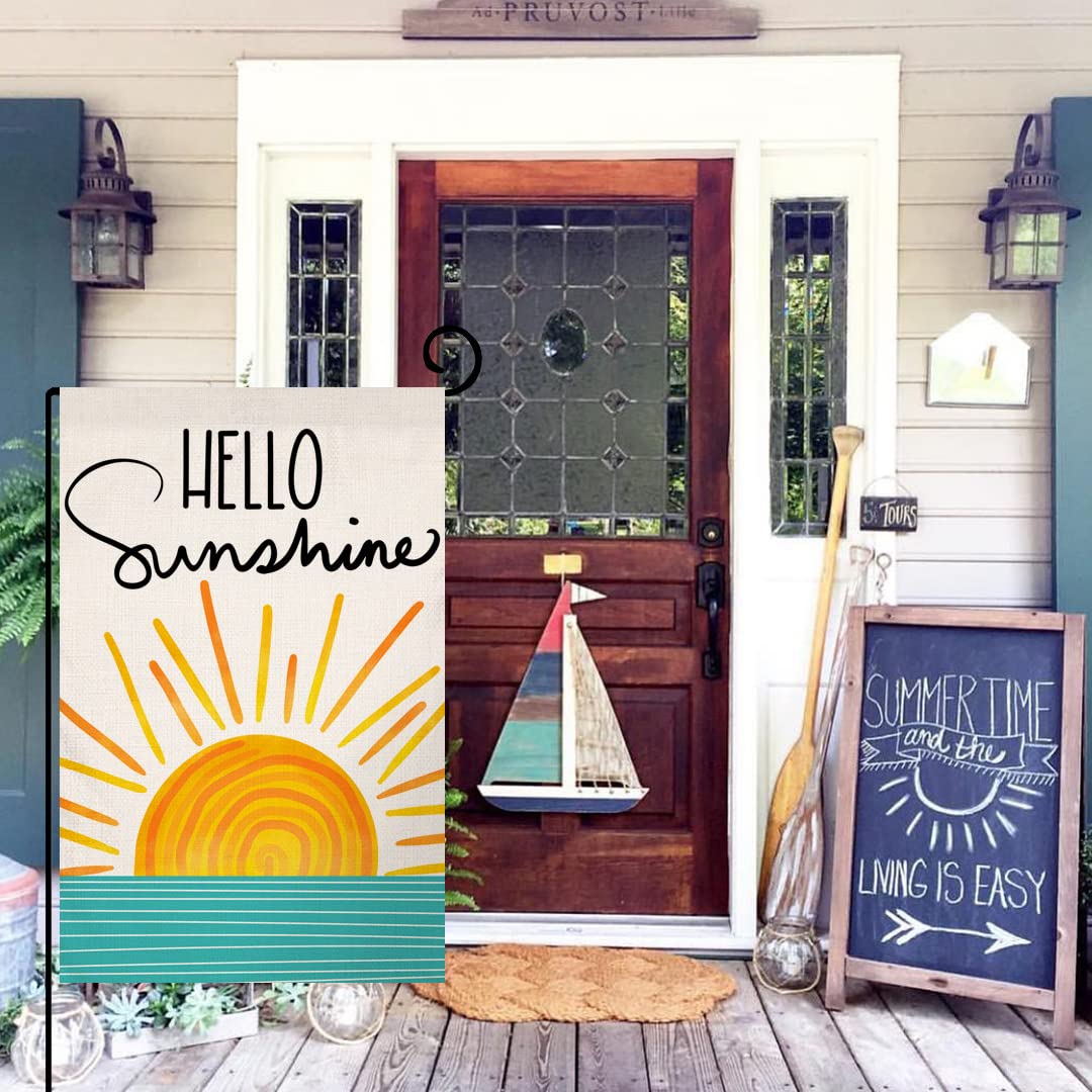 Hello Sunshine Summer Garden Flag 12x18 Vertical Double Sided Farmhouse Holiday Outside Decorations Burlap Yard Flag