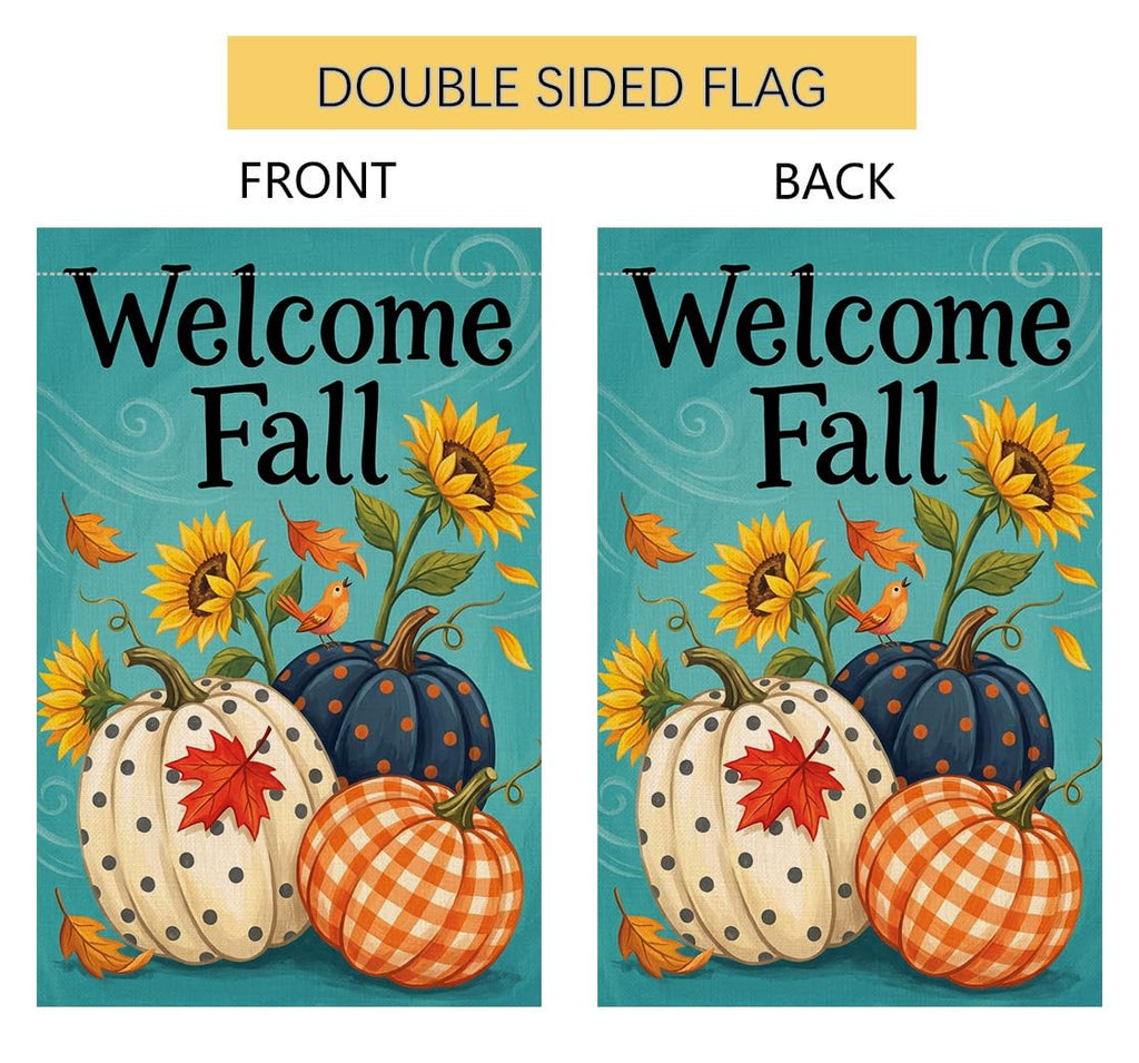 Fall Welcome Pumpkins Garden Flag 12x18 Sunflower Plaid Gingham Yard Decor