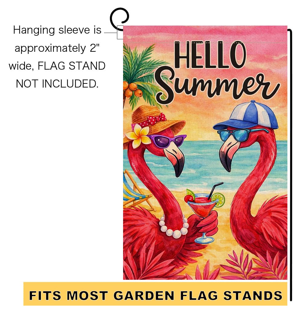 Summer Flamingo Garden Flag 12x18 Vertical Double Sided Welcome Beach Seasonal Holiday Outside Decorations Burlap Yard Flag