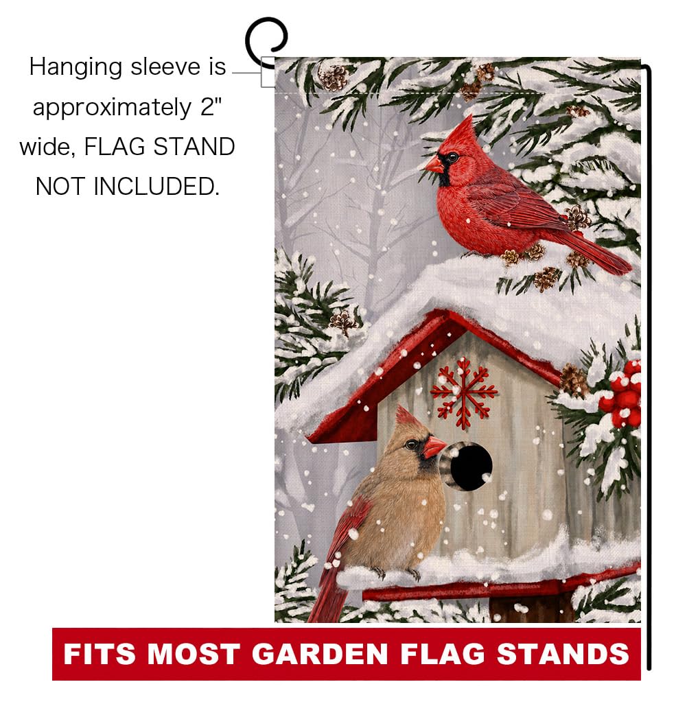 Winter Cardinal Bird Garden Flag 12x18 Vertical Double Sided Trees Snow Christmas Holiday Outside Decorations Burlap Yard Flag