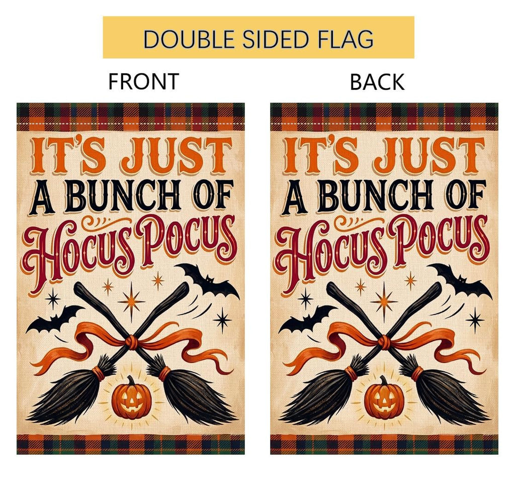Fall Halloween Hocus Pocus Garden Flag 12x18 Witch Brooms Bats Yard Decor
