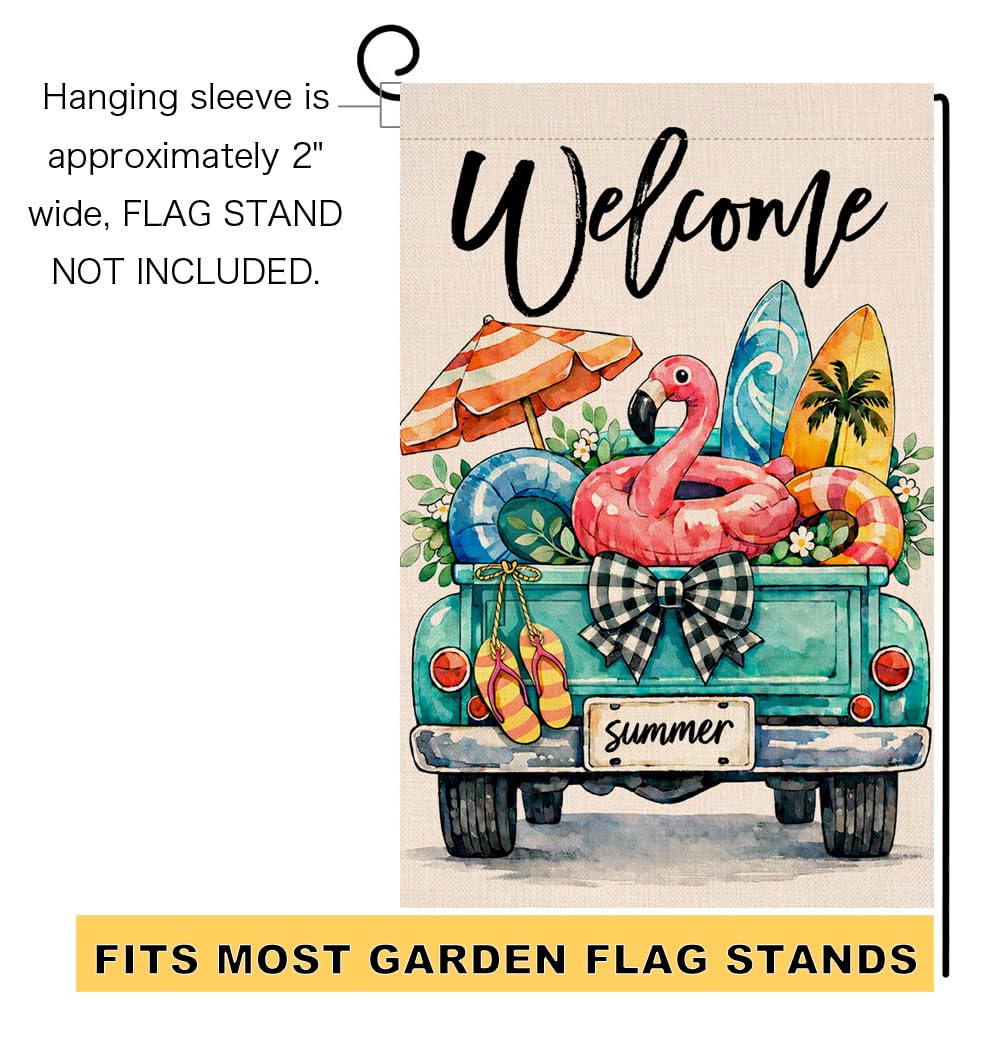 Summer Beach Truck Garden Flag 12x18 Vertical Double Sided Welcome Spring Seasonal Holiday Outside Decorations Burlap Yard Flag
