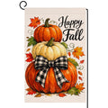 Fall Happy Fall Stacked Pumpkins Garden Flag 12x18 Maple Bow Yard Decor