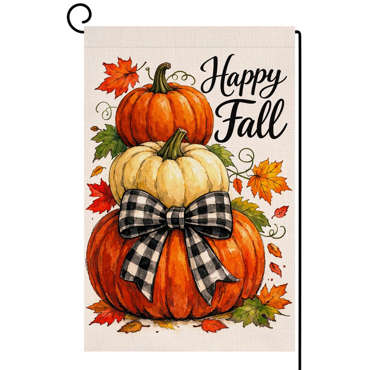 Fall Happy Fall Stacked Pumpkins Garden Flag 12x18 Maple Bow Yard Decor