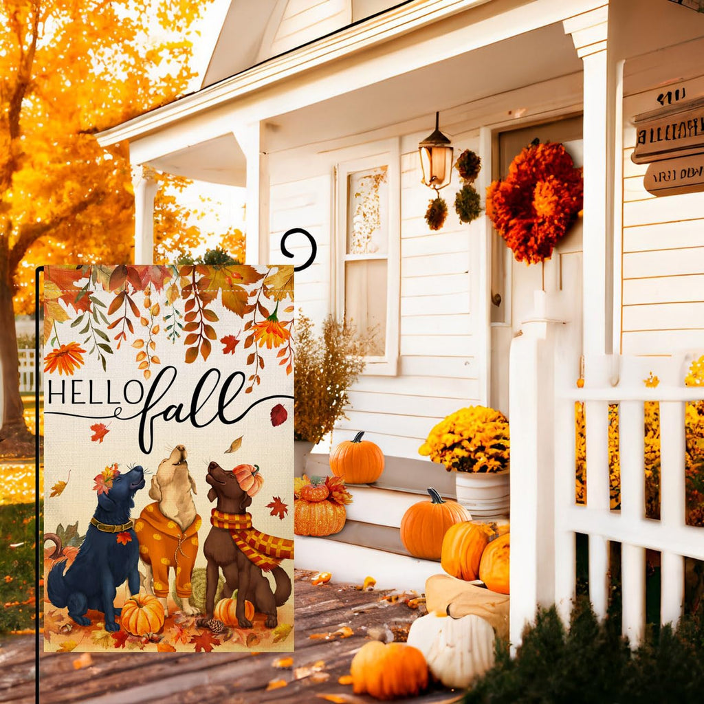 Fall Dogs Garden Flag 12x18 Vertical Double Sided Autumn Leaves Thanksgiving Holiday Outside Decorations Burlap Yard Flag