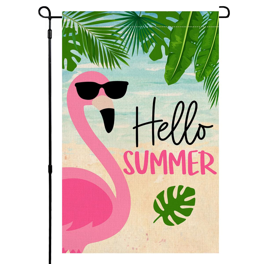 Summer Flamingo Garden Flag 12x18 Vertical Double Sided Tropical Leaves Beach Holiday Outside Decorations Burlap Yard Flag